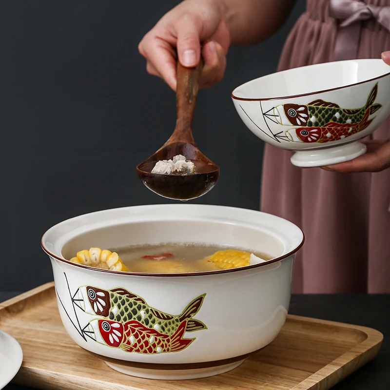 Большая емкость японская керамика крышка суп с лапшой чаша тушеного мяса чаша бытовой супница посуда набор