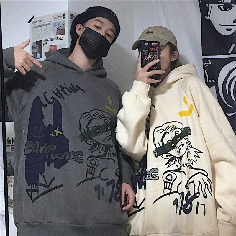 NiceMix мешковатая толстовка с графическим принтом для мужчин в стиле хип-хоп, Флисовая теплая толстовка с капюшоном и принтом граффити, Толстовка Harajuku, уличная одежда, пуловер W