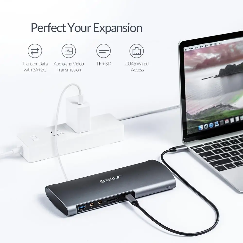 ORICO концентратор usb type c к HDMI VGA MiniDP USB3.0 кард ридер RJ45 100W PD Звуковая карта адаптер