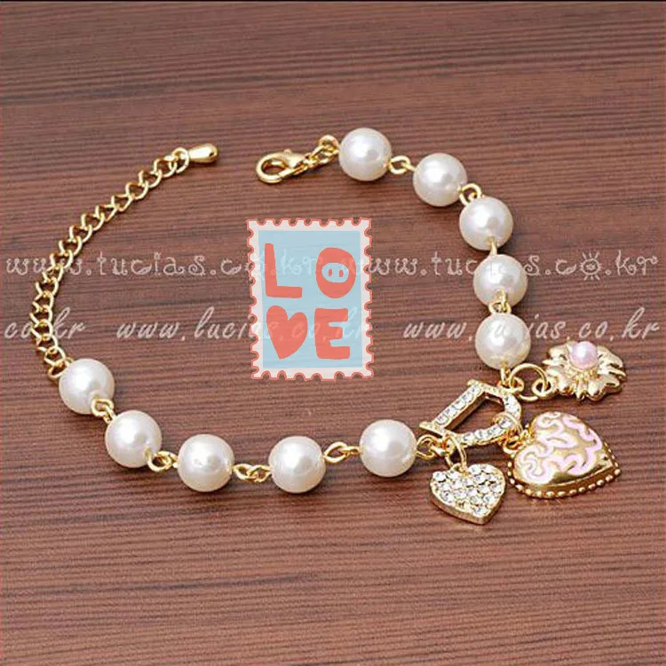 

Infinite Fashion Bracelet Charm Peach Heart Bracelet Flower Imitation Pearl Crystal D Word Bead Bracelet Female Jewelry 2019