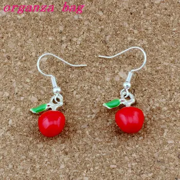 

10pairs/lot Red Enamel Apple Alloy Charm Earrings Fish Ear Hook Chandelier Jewelry 13x34.8mm A-523e