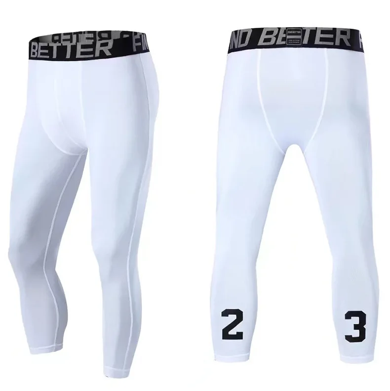 Capri White Мужские капри, трико для бега, штаны для спортзала, бодибилдинга, баскетбола, упражнений, фитнеса, тренировок, спортивная одежда, укороченные Леггинсы E1023 - Цвет: Capri White