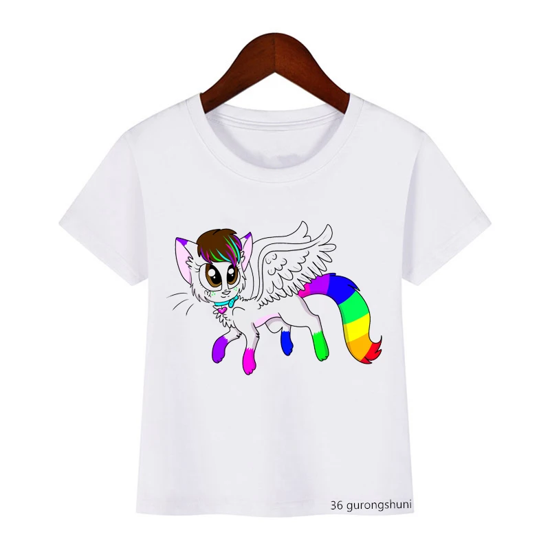 Kawaii/футболка с принтом живопись котенком Аниме Кот летняя Модная белая рубашка