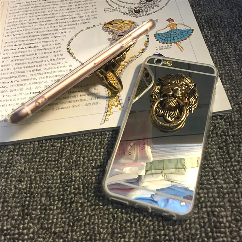 Cases For Samsung A3 A5 A7 2016 2017 A6 A8 2018 Plus Retro Lion head hoop Finger ring Phone bag Mirror Back Cover Capa coque |