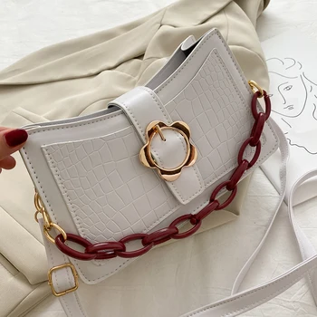 

Popular Simple Female Daily Bag Fashion Women Acrylic Chain Shoulder Bag Alligator PU Female Crossbody Handbags