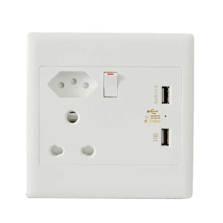 

16A 2.1A USB Socket Panel South Africa Brazil India Power Plug Socket Dual USB Port Charger Wall Outlet With Switch