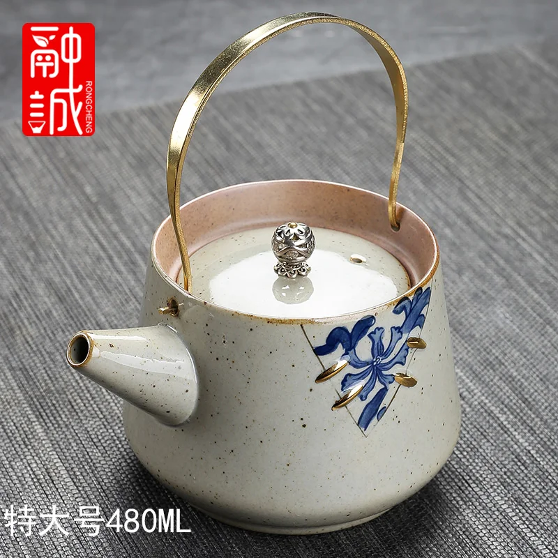 Античный чайник, горшок, керамический Ретро чайник, бытовой медный одиночный чайник, чайный чайник, японский чайный набор кунг-фу - Цвет: LightYellow