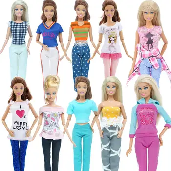

1 Set Fashion Doll Outfit Daily Casual Wear Mix Style Blouse T-Shirt Trousers Sporting Suit Accessories Clothes for Barbie Doll