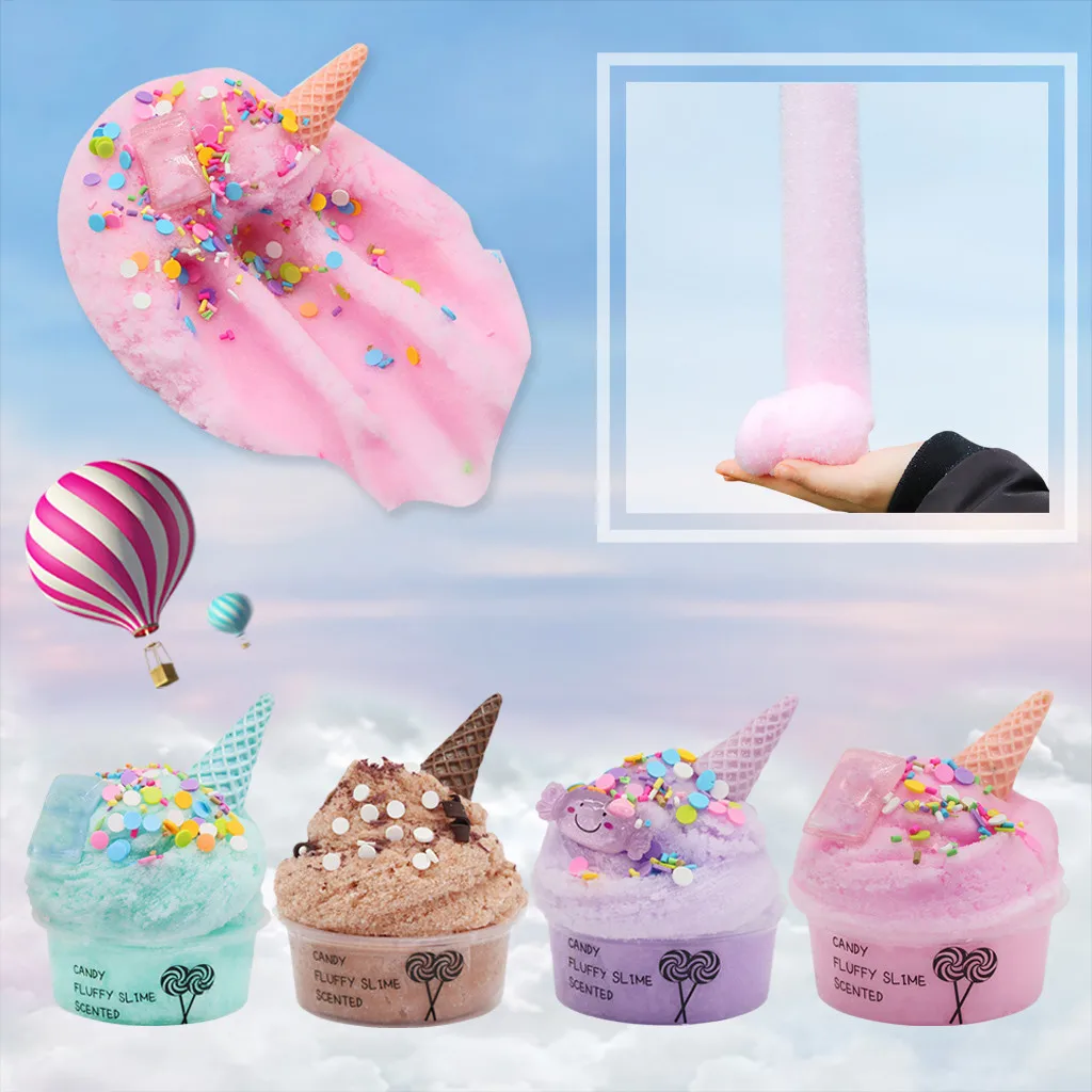 

60ml Cotton Candy Cloud Ice Creamcone Slime DIY Polymer Fluffy Modeling Clay Light Plasticine Antistress Toys For Children