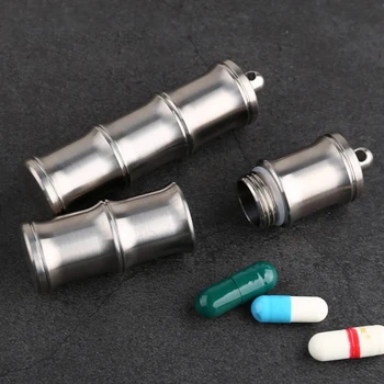 

Pill Box Capsule Shape Titanium Pill Case Keychain Outdoor Pocket Pill Holder Container Delicate Medicine Box