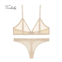 Varsbaby сексуальный трикотажный бюстгальтер и стринги комплект нижнего белья без подкладки прозрачный комплект с бюстгальтером