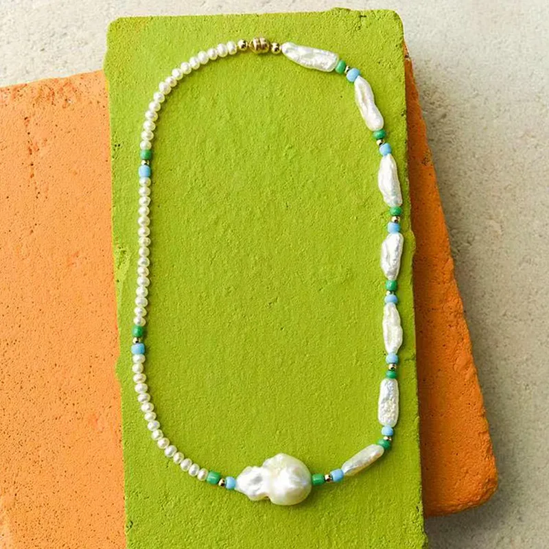 Boho модное золотое ожерелье из натурального жемчуга, красивое ожерелье для женщин в стиле барокко, Ювелирное Украшение, очаровательный женский подарок