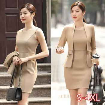 

Hot Wine Black Apricot female elegant woman's office blazer dress jacket suit ladies office wear sets costumes business dresses