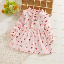 Новое весеннее платье для маленьких девочек От 1 до 4 лет платья с длинными рукавами и рисунком вишни для маленьких девочек Одежда для новорожденных девочек платье принцессы