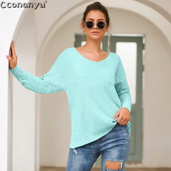 

Women Loose Knitted Pullovers Sweaters 2019 V-Neck Solid Autumn Winter Clothing Casual Pullovers Plus Size Pull