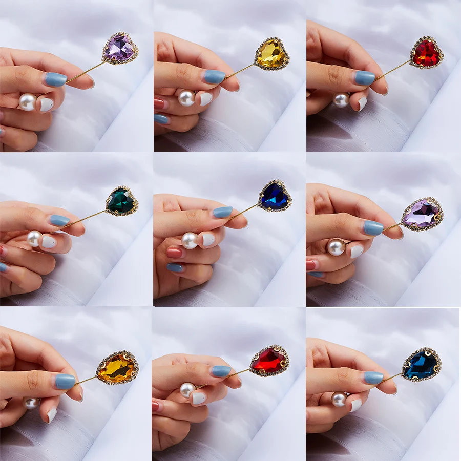 

Elegant Crystal Brooches Heart Waterdrop Shape Long Crystal Pearl Needle Pins Female Personality Brooch Cardigan Jewelry Gift