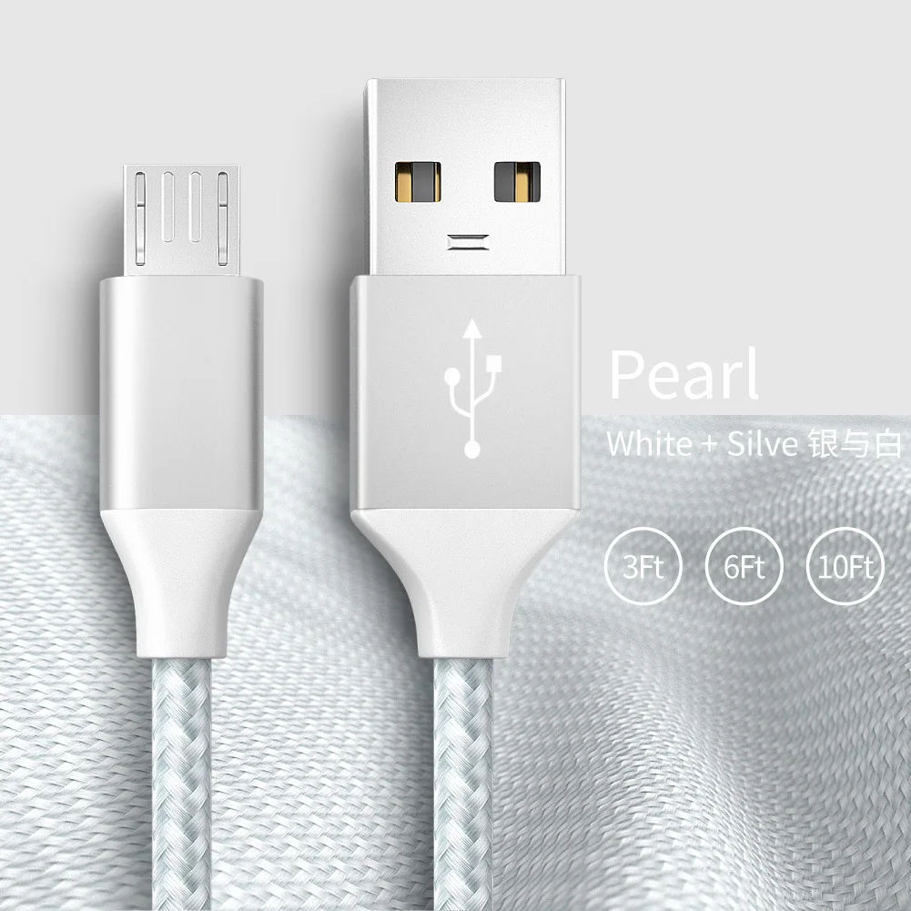 

Android data cable, USB charging cable, mini data cable, nylon braiding, 3.3 feet, 6.6 feet, 10 feet, silver gray nylon braiding