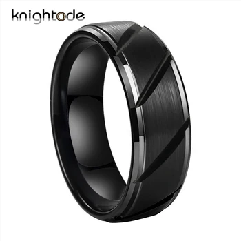 

8mm Black Tungsten Carbide Rings With Grooves Rings Vintages Style Band Steeped Edges Brushed Finish