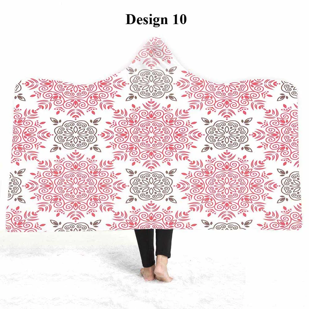 Design 10 Подарок богемная Мандала Цветок Пейсли узор плюшевый флис для взрослых и детей с капюшоном Одеяло Теплый путешествия Кемпинг диван пледы - Цвет: Design 10