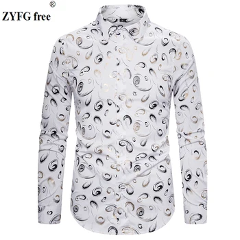 

Plus size men print longsleeve casual shirts mens new Bronzing elastic design shirts slim fit Business Casual men shirts