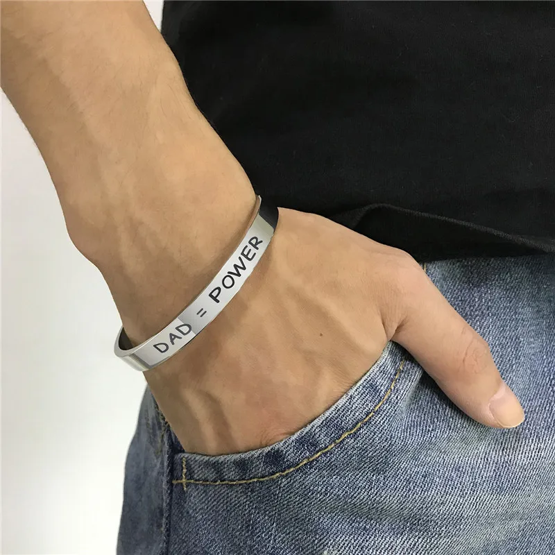 ZORCVENS новые Выгравированные папы = POWER I Love You DAD браслеты с манжетами серебряные браслеты из нержавеющей стали pulseira подарки для отца