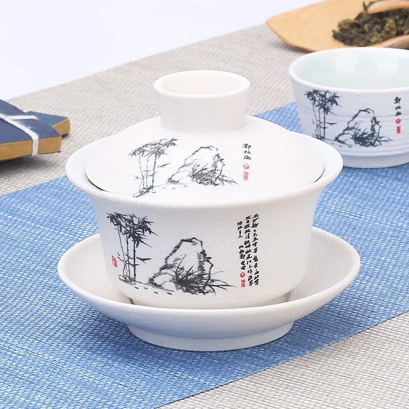 2020 Hot Hand Painted Jade Porcelain Peach Blossoms Ceramic Gaiwan Chinese Teaset Teaware Tureen Sancai Tea Cup Pu'er Kettle