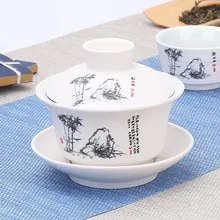 Pot à thé chinois Gaiwan, porcelaine de Jade, fleurs de pêche peintes à la main en céramique, service à thé Tureen Sancai, bouilloire Pu'er, 2021