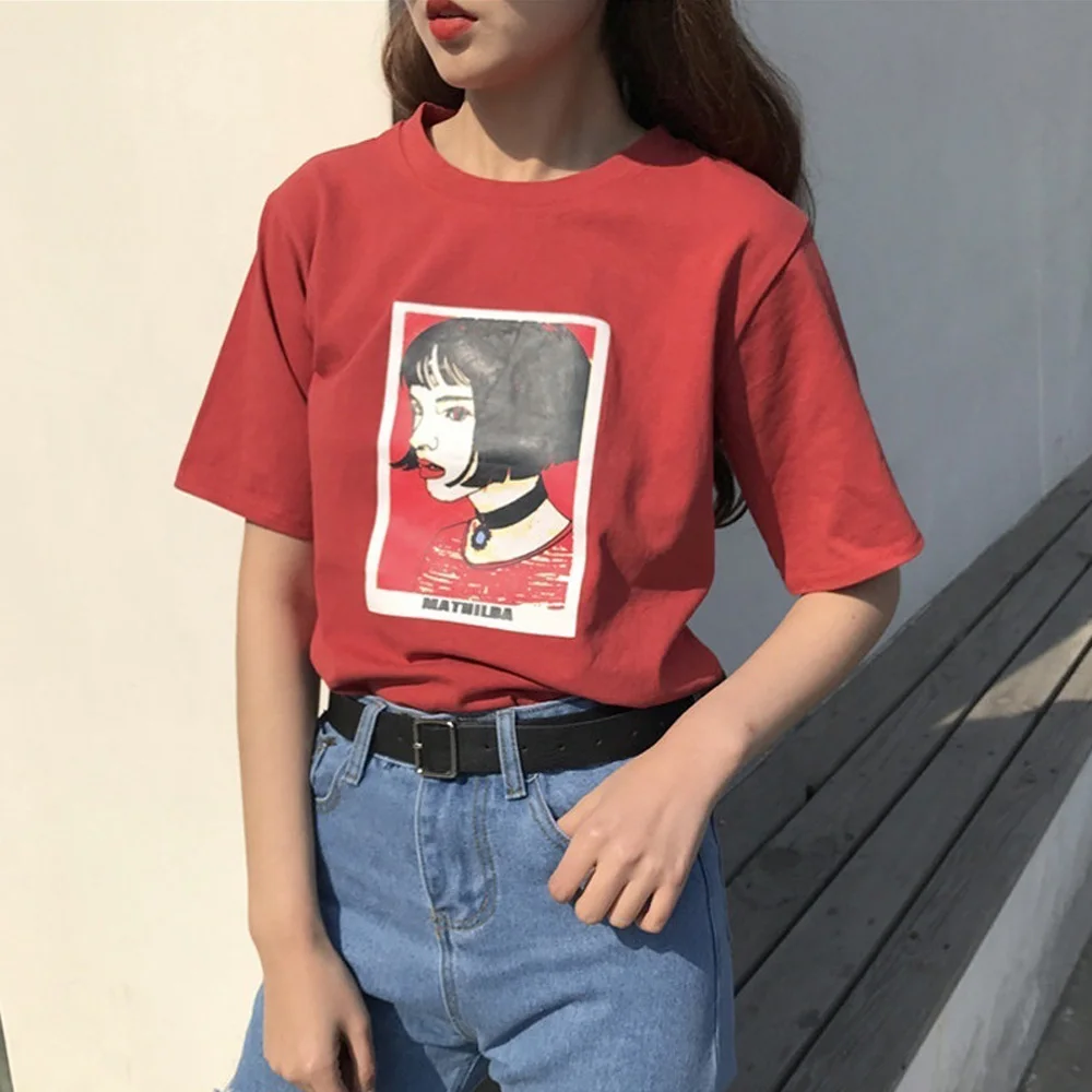 Mathilda Leon футболка женская мода Корея Ulzzang Графические футболки Harajuku стиль Красная футболка женская одежда