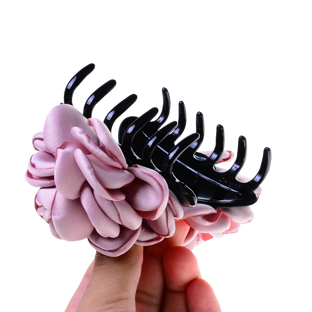 Vintage Fabric Rose Flower Large Hair Clamp Claw Jaw Accessories Gift 4 Colors