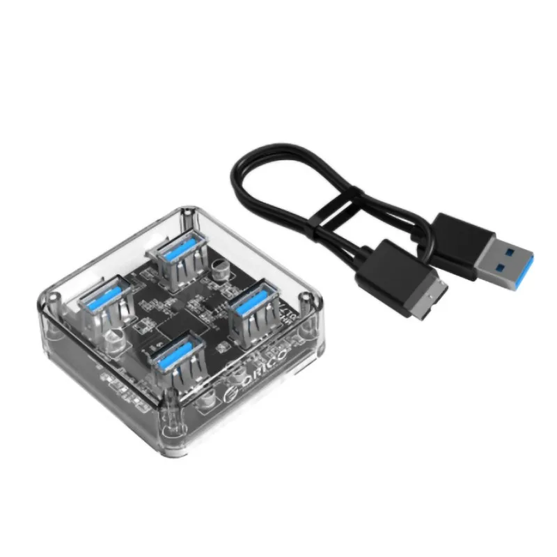 Прозрачный 4 порта USB 3,0 концентратор от 1 до 4 порта USB 3,0 концентратор прозрачный USB3.0 адаптер сплиттер с Micro USB блок питания