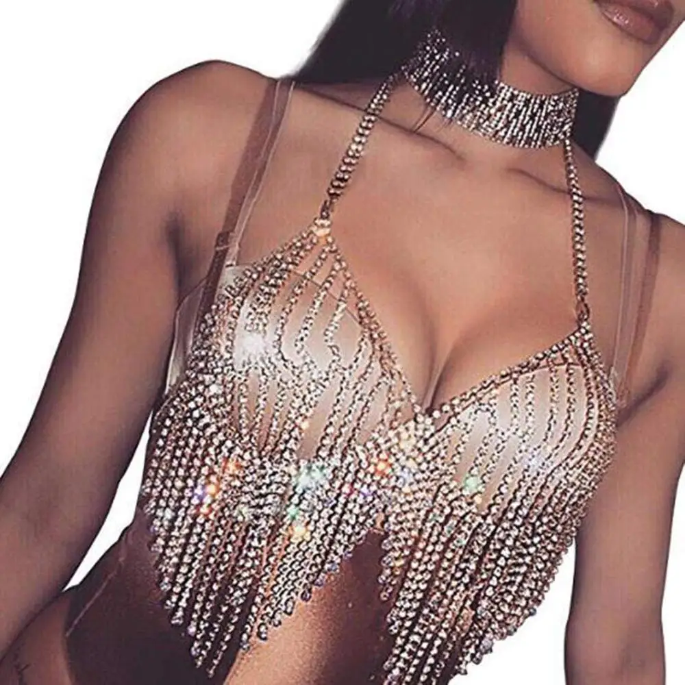 Boho Crystal Body Chain Bra Beach Body Chains Fashion Harness Body