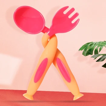 

Baby Twisting Learning Spoon Tableware Baby Feeding Spoons Home Child Suction Feeding Utensil with Storage Box