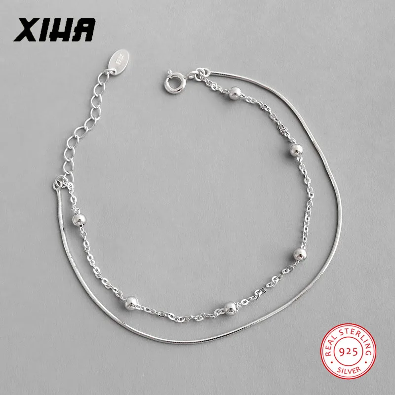 Многослойные браслеты в виде змеиной цепи с бусинами для женщин, девушек, женщин, 925 пробы, Серебряный Регулируемый персонализированный браслет для подружек невесты