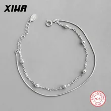 Многослойные браслеты в виде змеиной цепи с бусинами для женщин, девушек, женщин, 925 пробы, Серебряный Регулируемый персонализированный браслет для подружек невесты