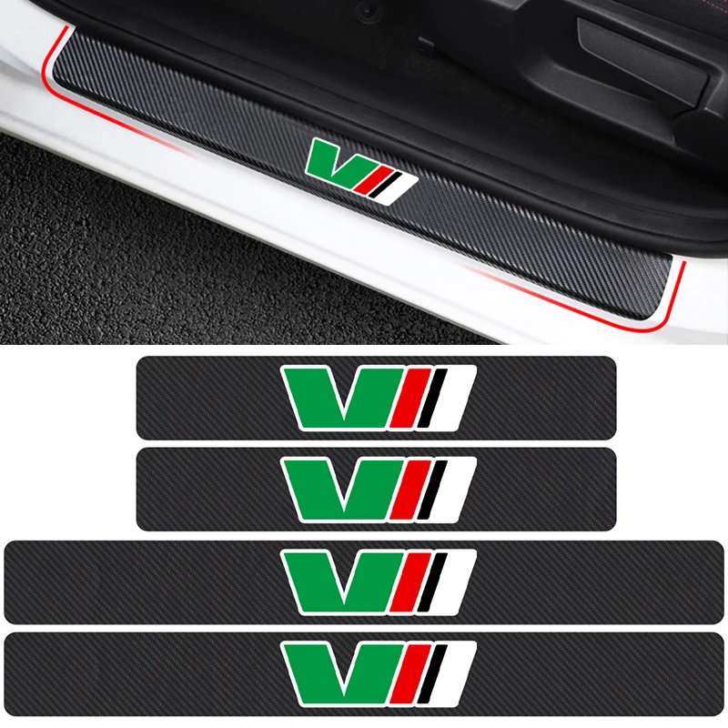 4Pcs Car-Styling VII VRS Emblem Car Carbon Fiber Door Sill Non-Slip Protector Sticker Badge Decoration For Skoda Octavia Fabia