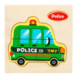 Miniature 3D Wooden Cartoon Animal Puzzle Board for Kids - Early Learning Educational Toy Gift (Police Car)