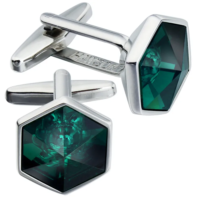 

HAWSON Mens Cufflinks Dark Green Hexagon Shape Shirt Cuff links for Men Buttons Tuxedo Studs High Quality
