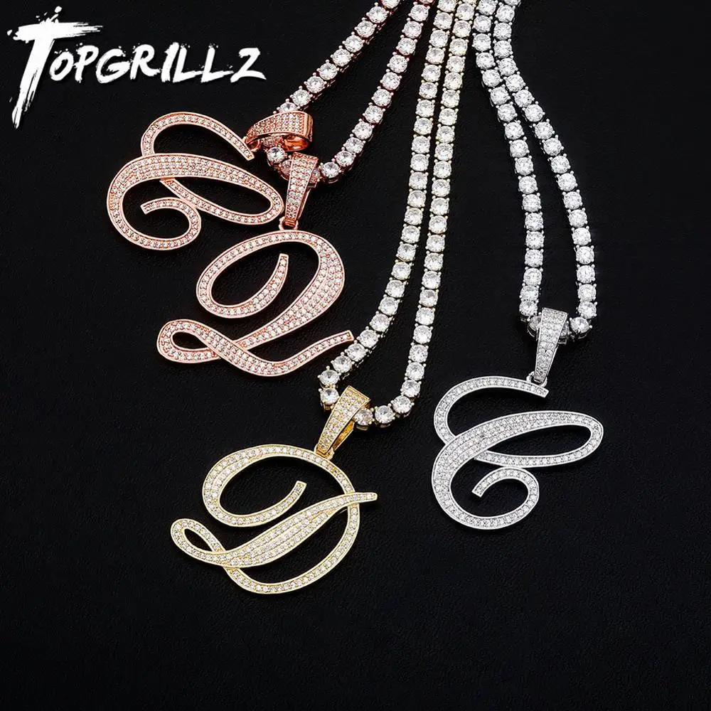 TOPGRILLZ 2020 New A-Z Bigger Size Cursive Letters Name Pendant Iced Out Cubic Zirconia Hip Hop Fashion Charm Jewelry For Gift | Украшения