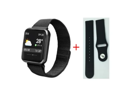 Спортивные Смарт-часы P68, фитнес-браслет ip68, трекер активности, пульсометр, кровяное давление для ios, Android, apple iPhone 6, 7 - Цвет: add black strap