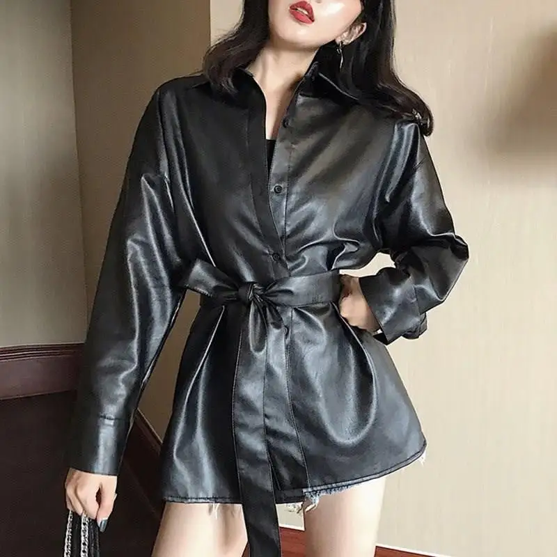 black Bella philosophy Wonder мотоциклетная куртка из искусственной кожи женская кожаная куртка с ремнем одежда с ремнем в стиле гранж уличная куртка-бомбер - Цвет: black