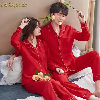 

Couple Home Wear Plus Size Pajamas Chinese Wedding Red Men and Women Matching Pajamas 100% Cotton Christmas Red Home Clothing