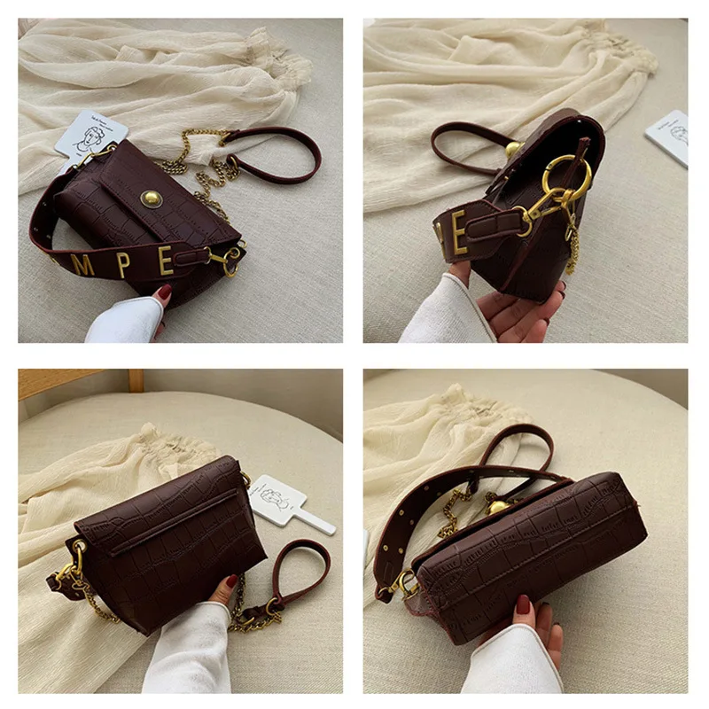 

2019 Autumn New Style WOMEN'S Bag Korean-style Envelope Bag Simple Versatile Crocodile Pattern Shoulder Industrial Lettered Hand