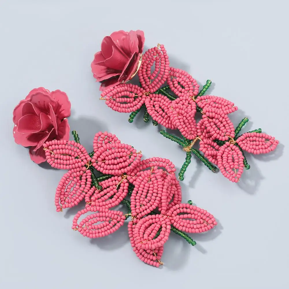 Valentine's Day Epoxy Rose Bohemian Fashion Irregular Fringed Earrings Red Beaded Long Tassel Woman Dangle Boho Jewelry | Украшения и