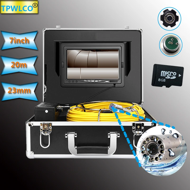 42MM Camera Head Push Rod 20m Cable 7'' TFT LCD Monitor CCTV Sewer Pipe  Inspection Camera Waterproof Drain Pipeline Endoscope - AliExpress