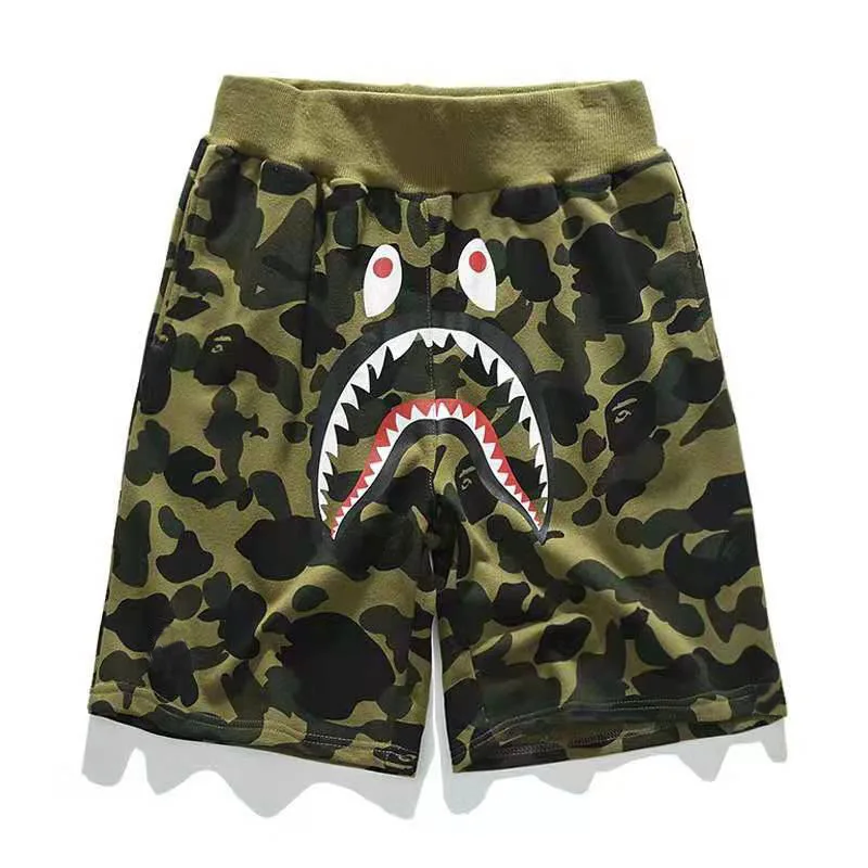 casual shorts for women Summer New Beach Pants Men's Japanese Tide Brand Shorts Camouflage Shark Mouth Printing Casual Pants Guard Pants Men's Clothing black casual shorts Casual Shorts