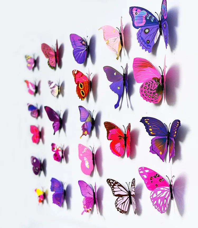 Pretty Simulate 3D Butterflies Wall Stickers Vivid Colored Butterfly PVC Material Art Decals Home Sticker Party Supplies 12pcs