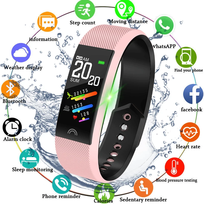 

LIGE Smart Bracelet LED Color Screen Heart Rate Monitor Pedometer Tracker Waterproof Sport Fitness Watch Women for Android IOS