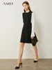 Amii Minimalism Autumn Women's Dress Fashion French Style Oneck Patchwork High Waist Knee-length Dresses For Women  12030479 ► Photo 2/5