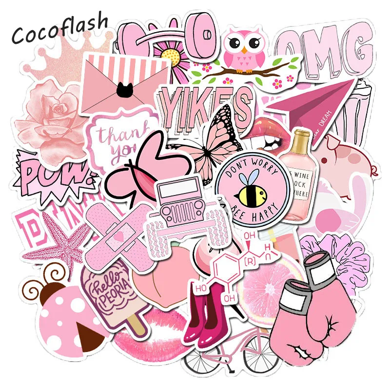 50pcs/pack Vsco Girl Pink Series Waterproof Stickers For Laptop Skateboard Luggage Motorcycle Decal Scrapbook DIY TOY Skateboard