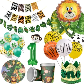 

Birthday Party Tableware Decorations Kids Jungle Safari Party Supplies Jungle Theme Baby Shower Decor Foil Balloon Banner xx175